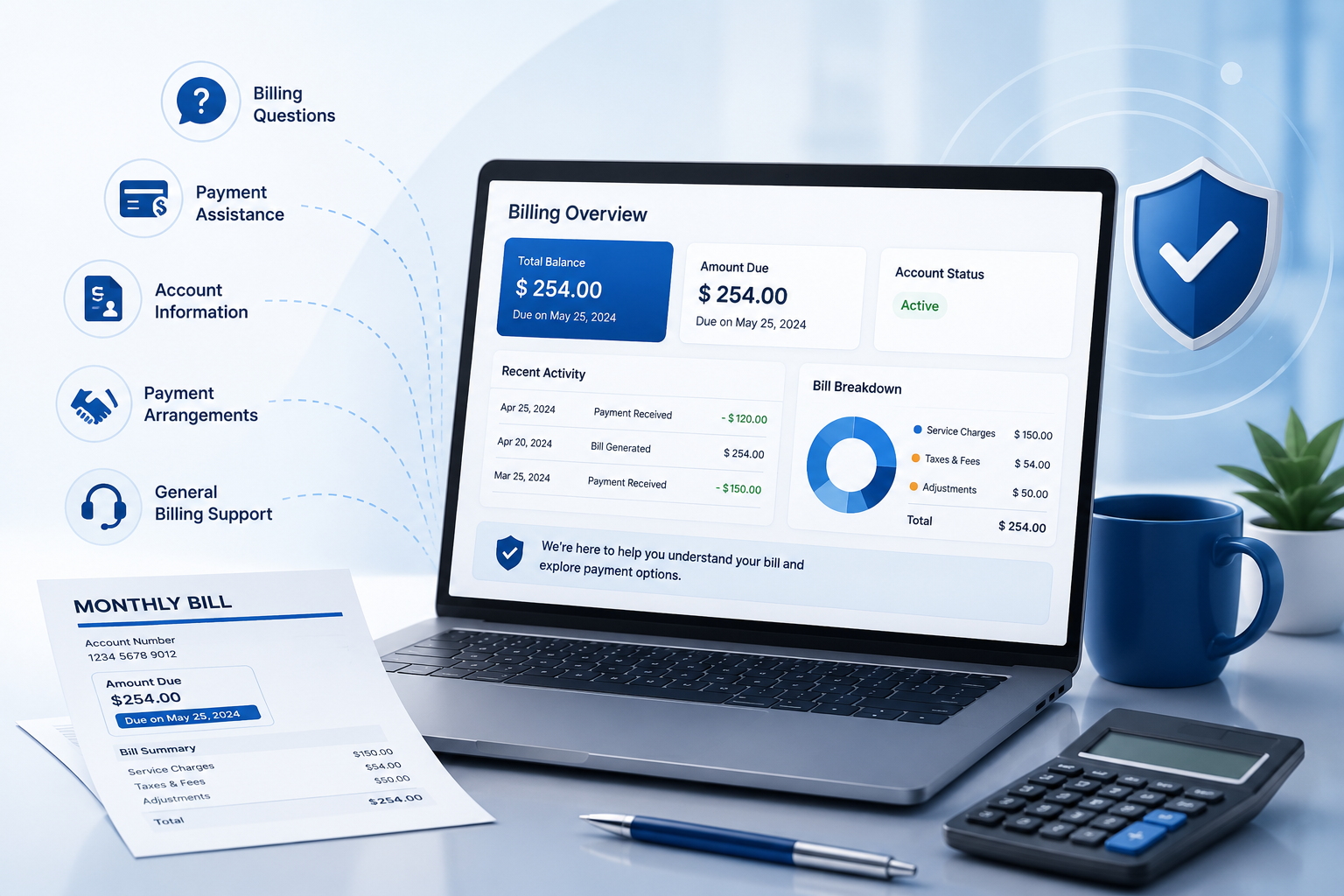 Billing assistance professional helping with account questions